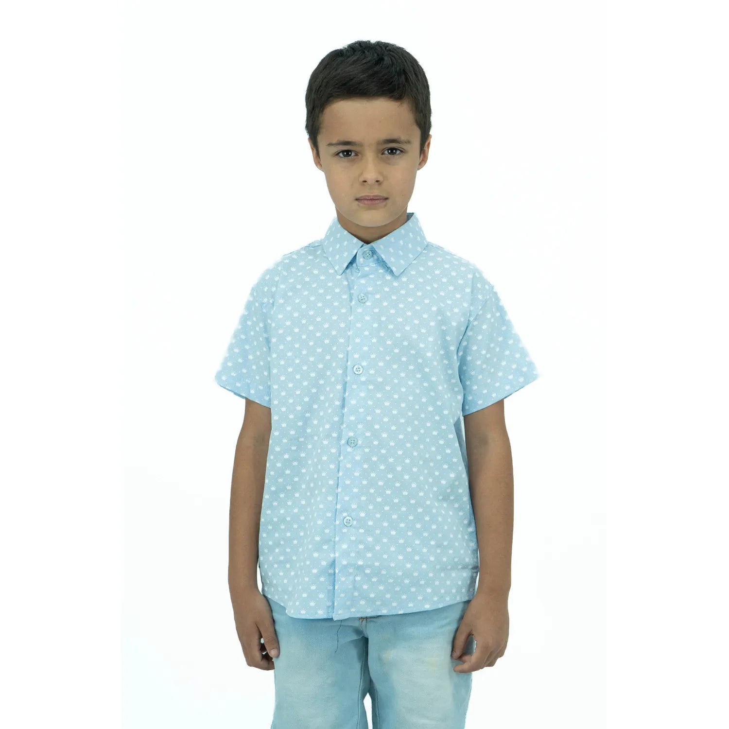 Camisa Social Infantil Manga Curta 100% Algodão | Coroa