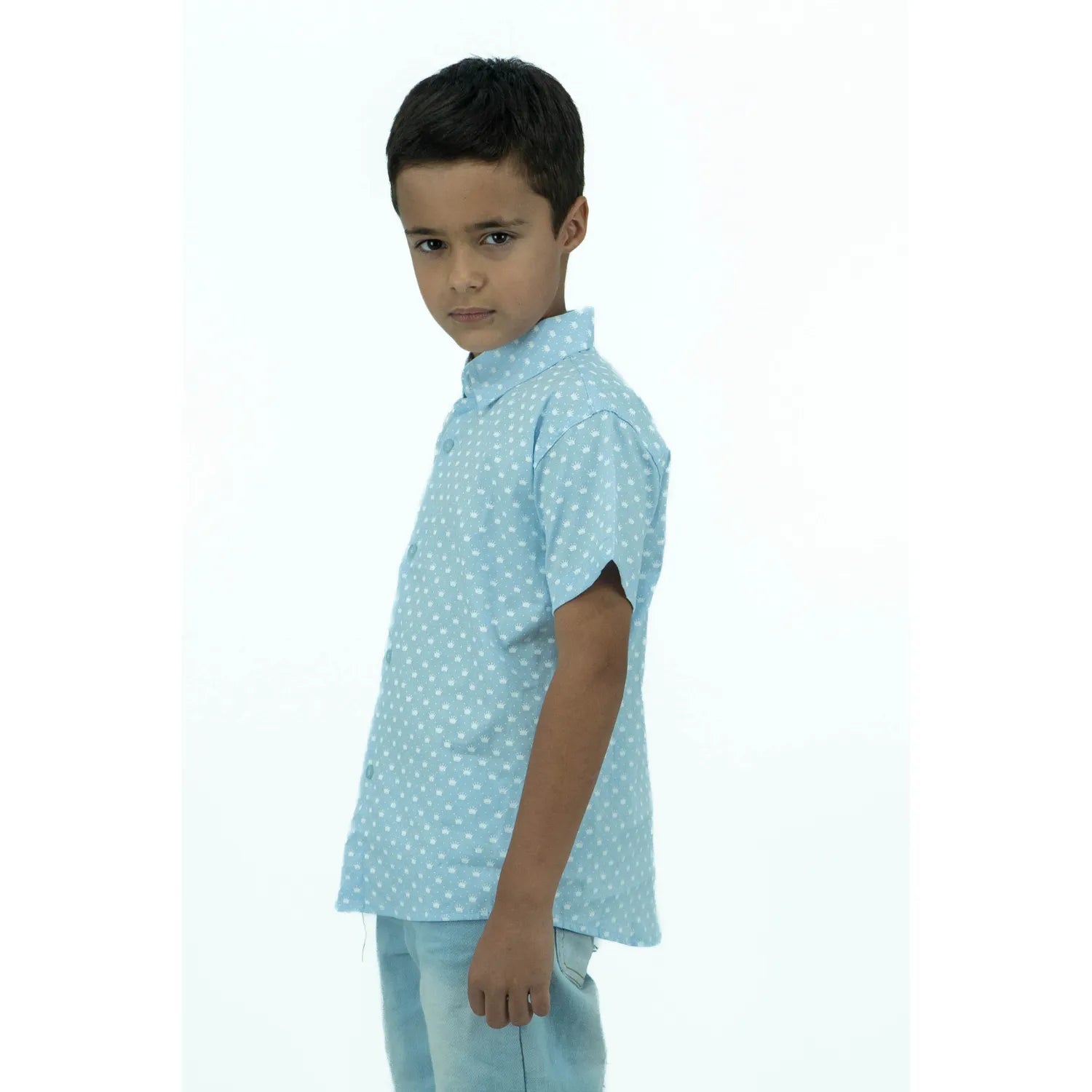 Camisa Social Infantil Manga Curta 100% Algodão | Coroa