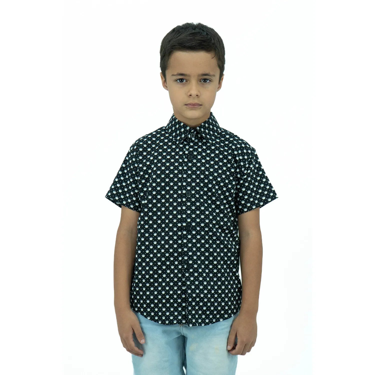 Camisa Social Infantil Manga Curta 100% Algodão | Coroa
