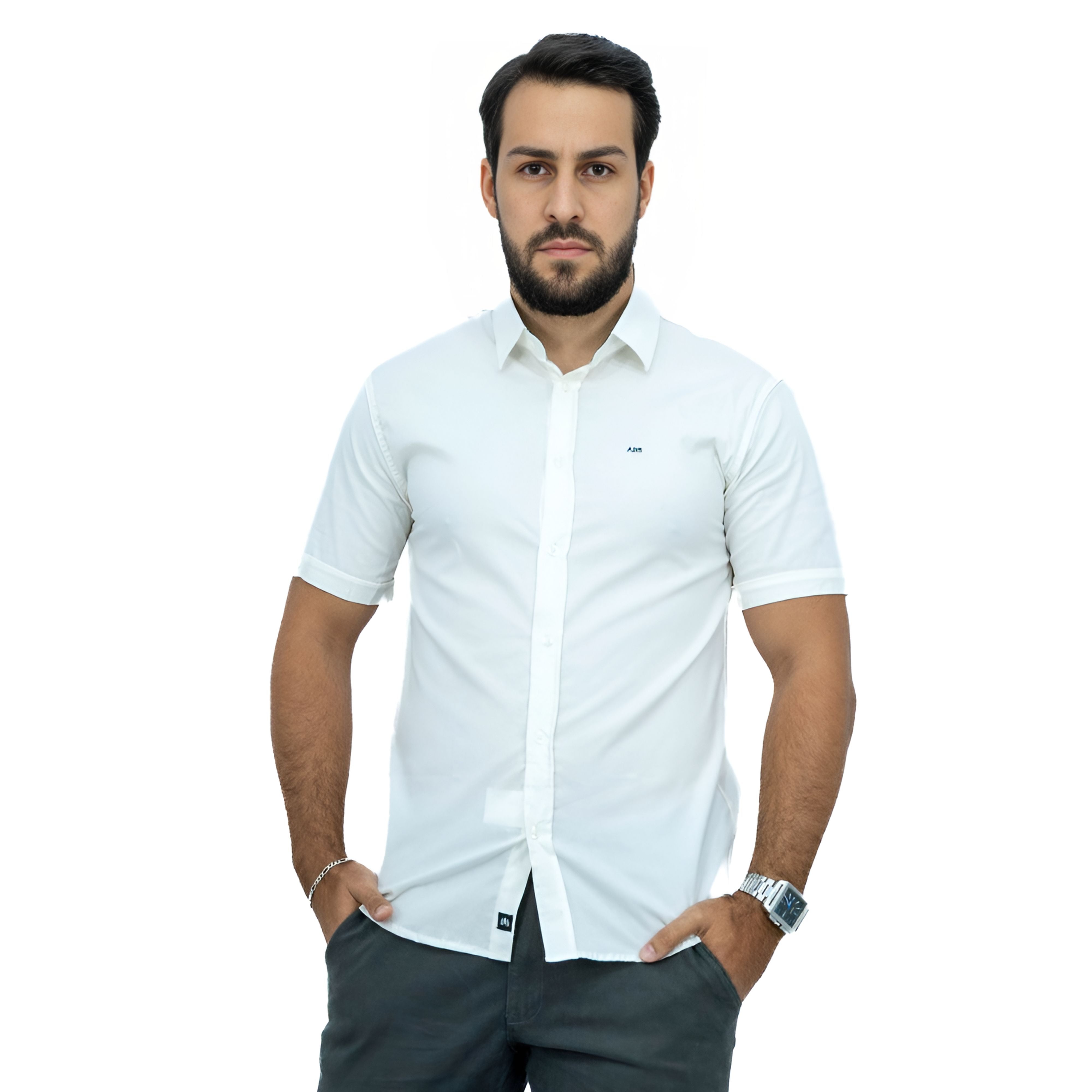 Camisa Manga Curta Social Algodão | Elastano