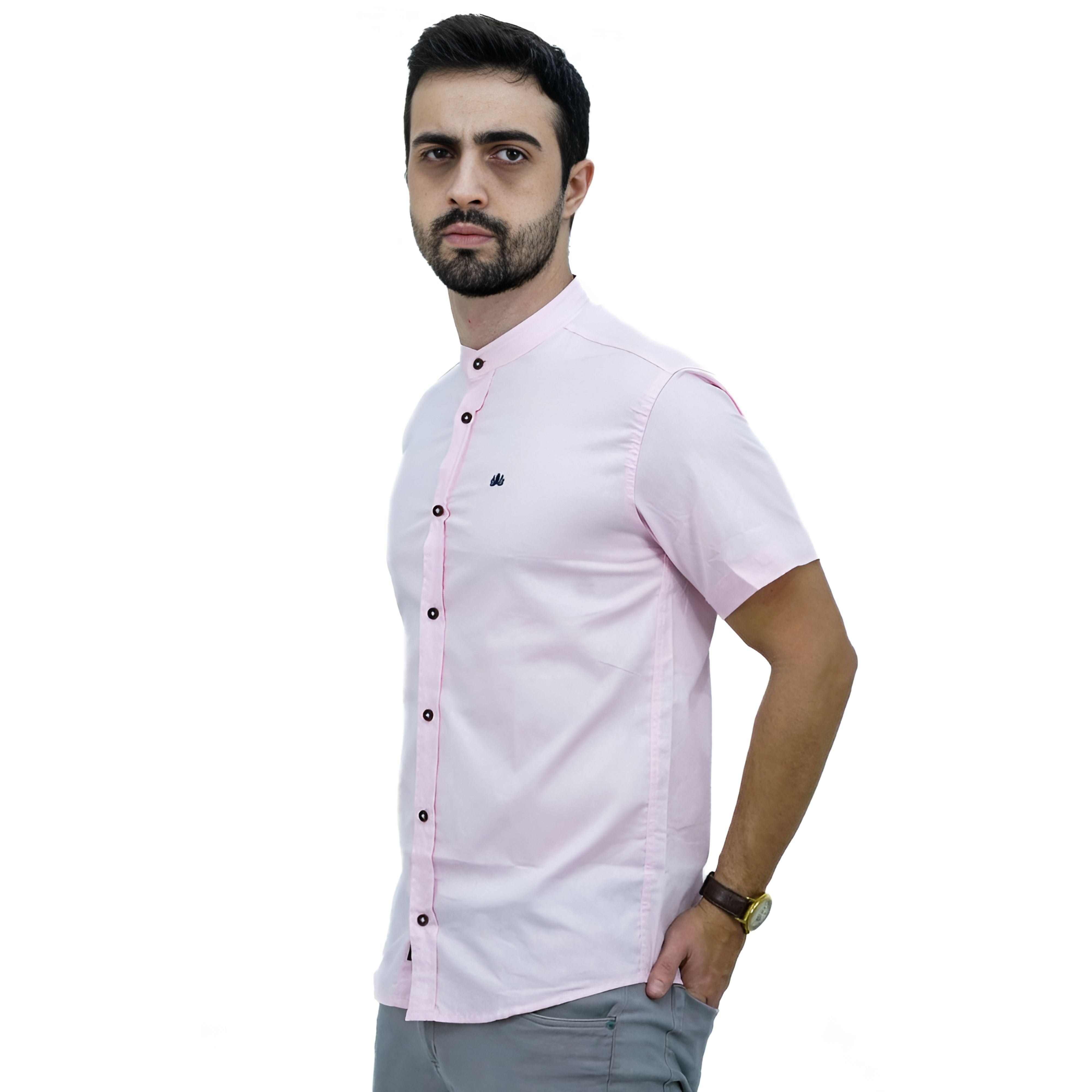 Camisa Manga Curta Gola Padre 100% Algodão | Lisa