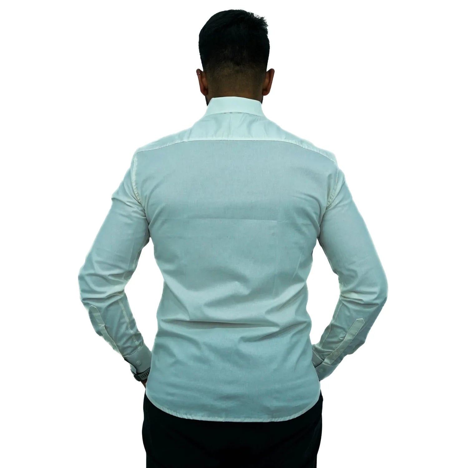 Foto de camisa social de algodão com elastano, manga longa, na cor off da marca Absinto Men.