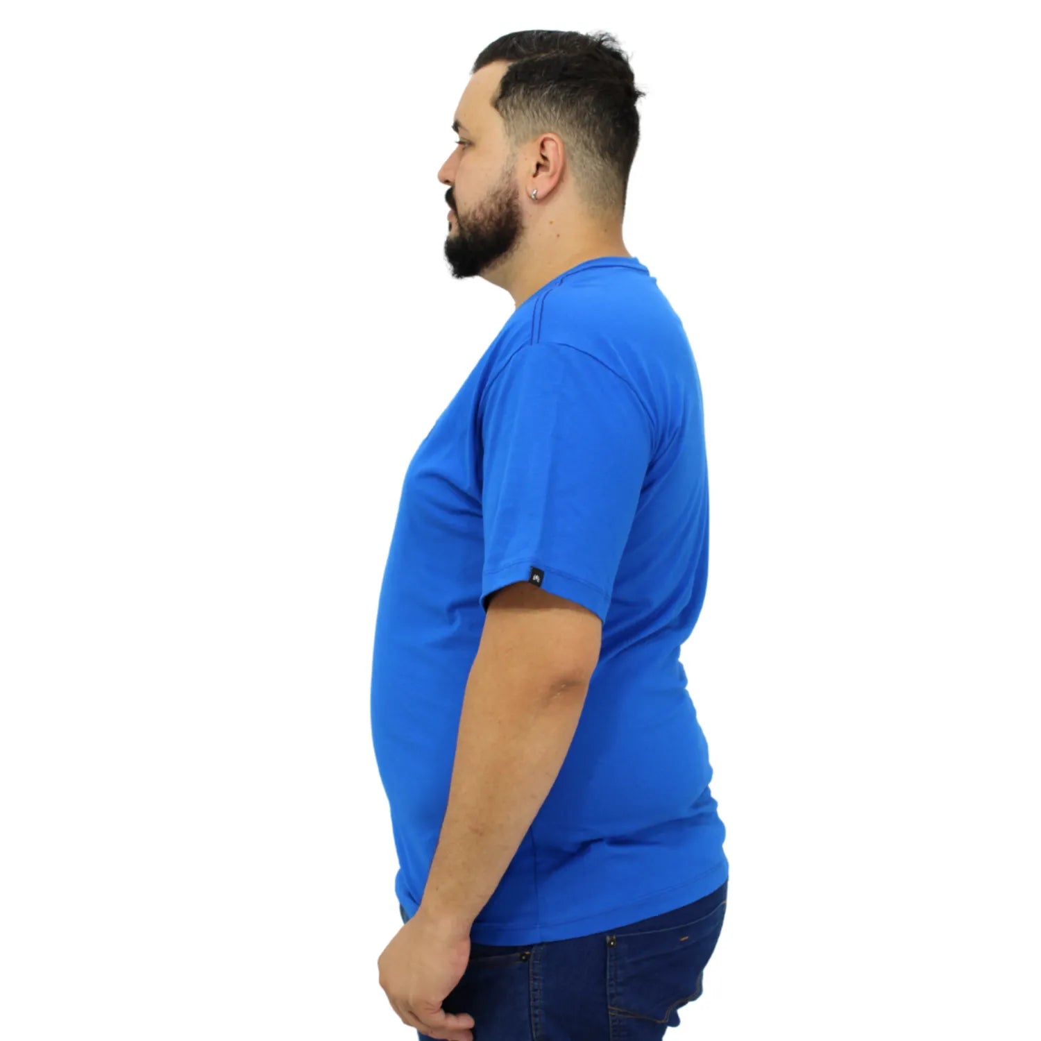 Camiseta plus size de algodão, com estampa "Califórnia", da marca Absinto Men na cor azul.