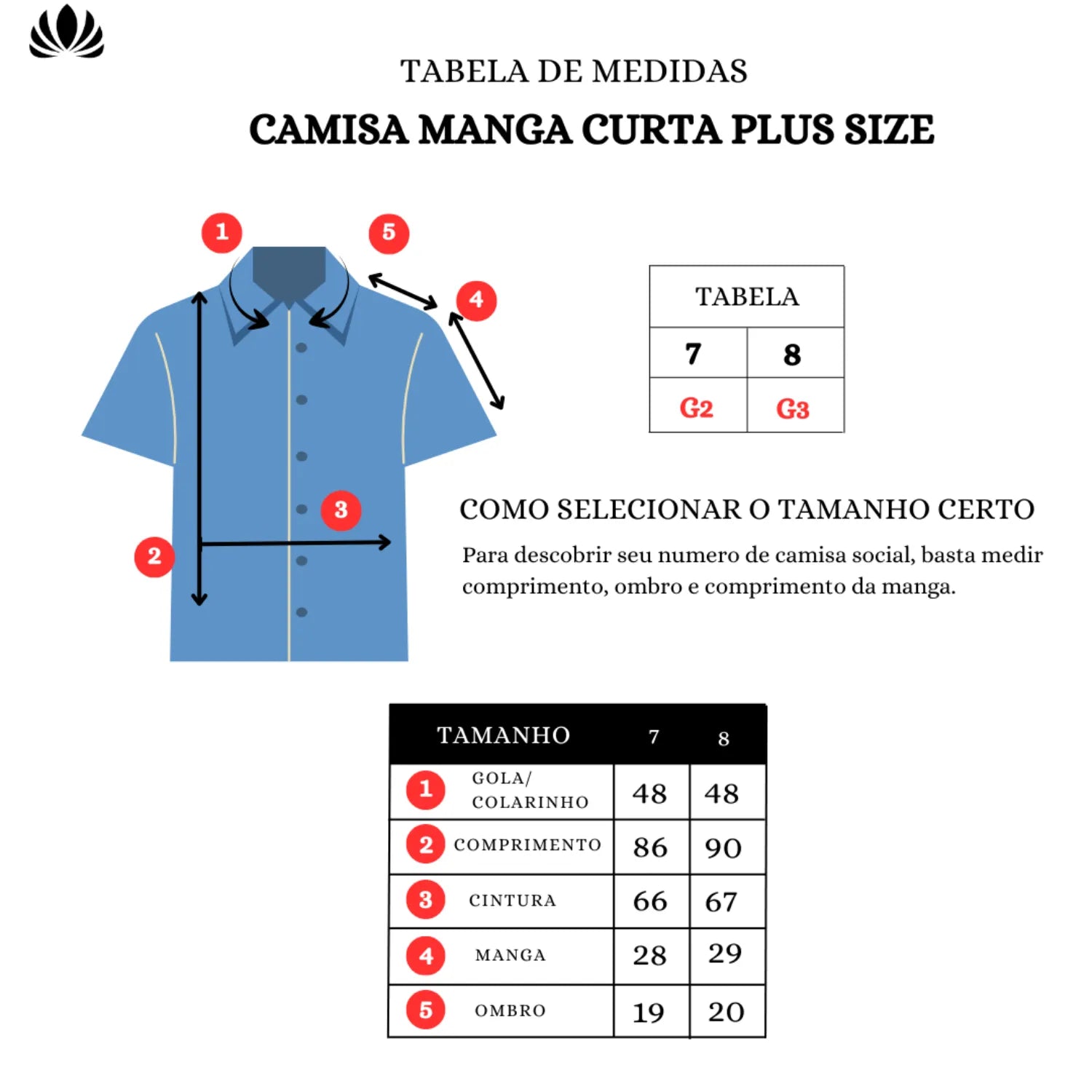 Tabela de medidas camisa manga curta plus size listrada, viscose, absinto men.