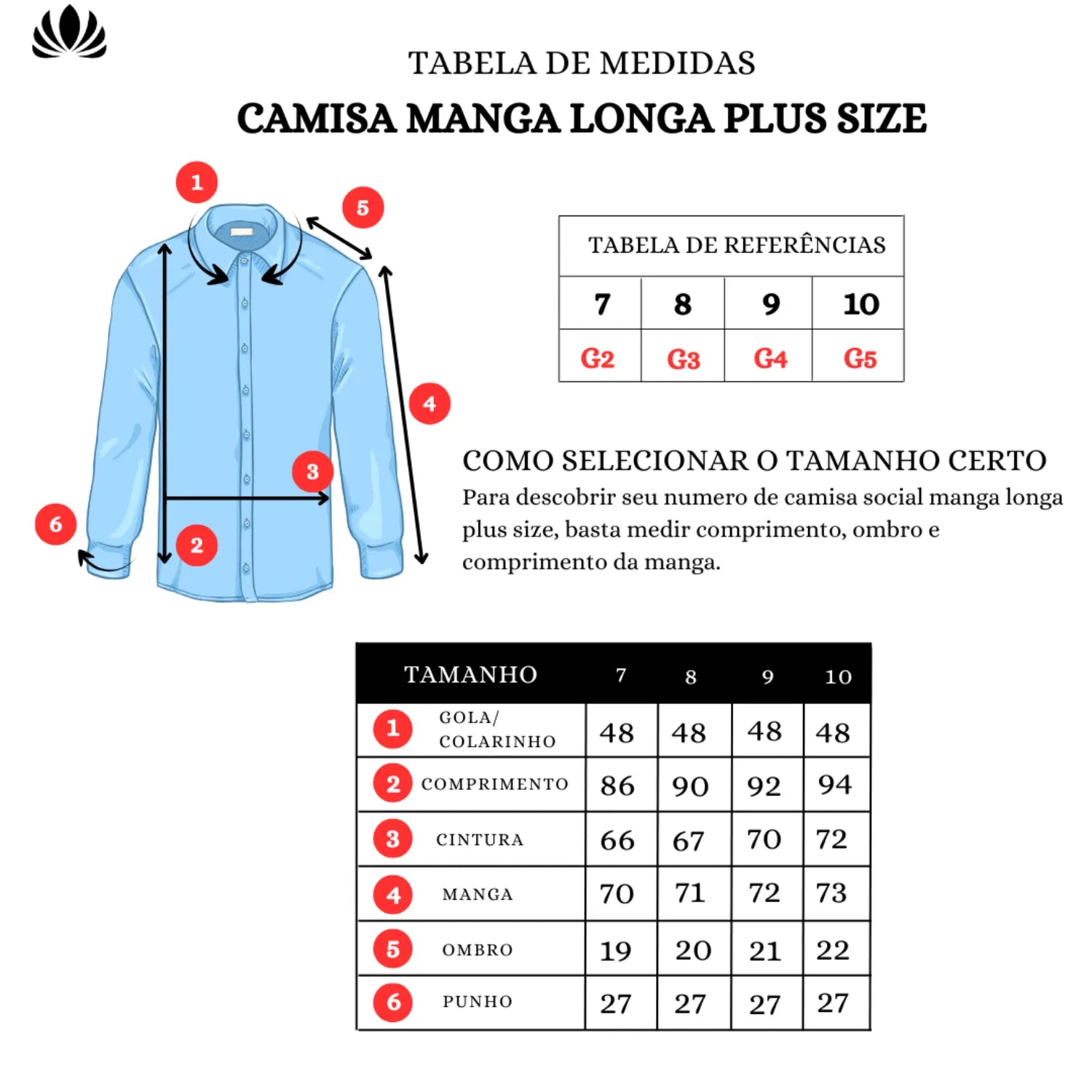 Tabela de medidas camisa social manga longa plus size, 100% algodão, absinto men.