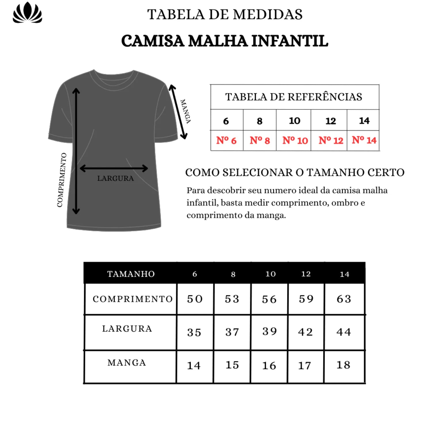 Tabela de medidas camiseta infantil masculina, 100% algodão, com estampa moto, da absinto men.
