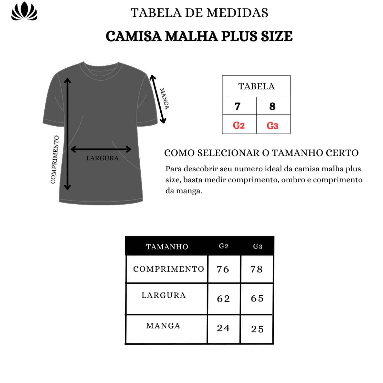 Tabela de medidas camiseta de malha, algodão premiun, plus size, absinto men.