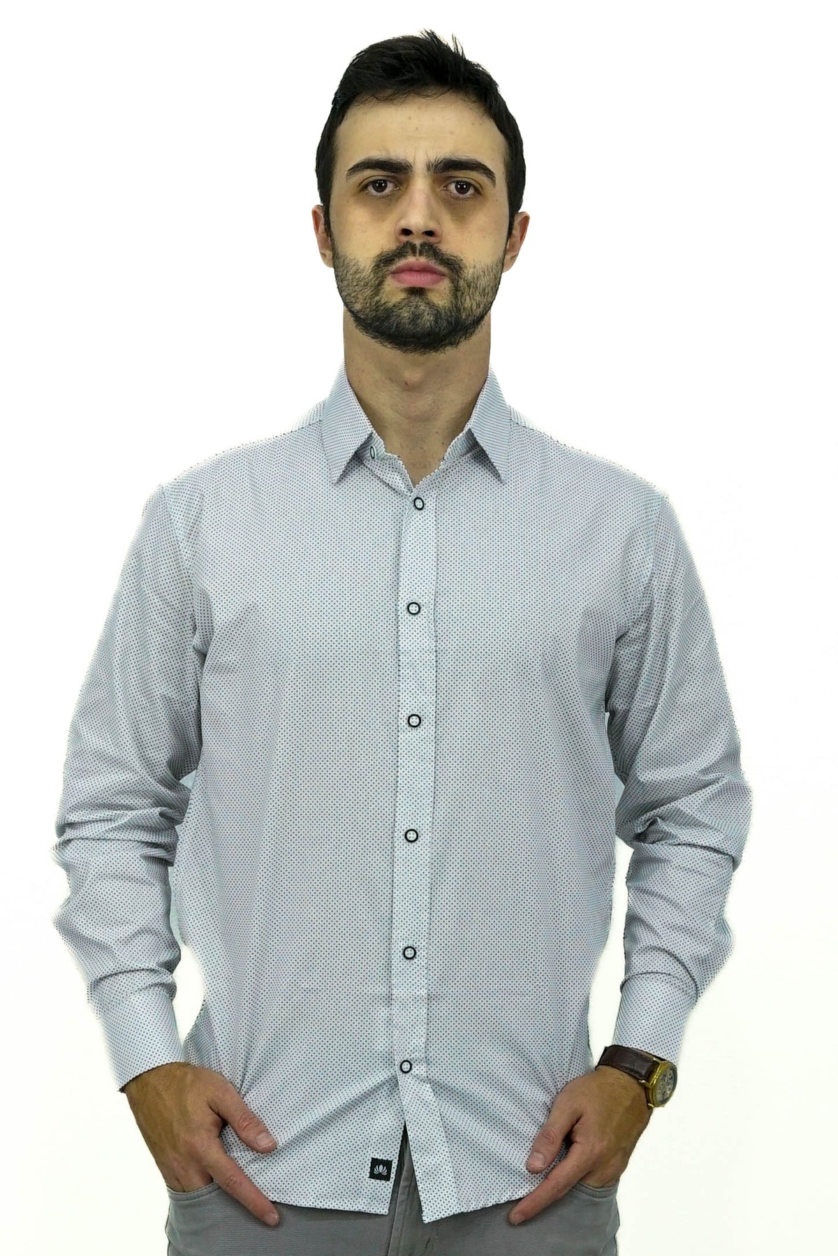 Camisa Manga Longa Social Poá 100% Algodão