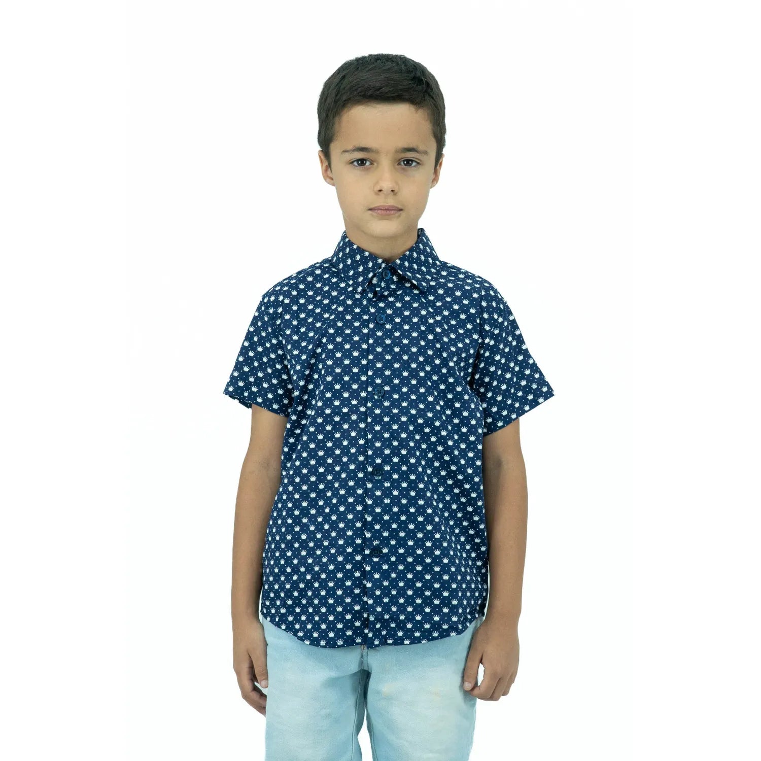Camisa Social Infantil Manga Curta 100% Algodão | Coroa