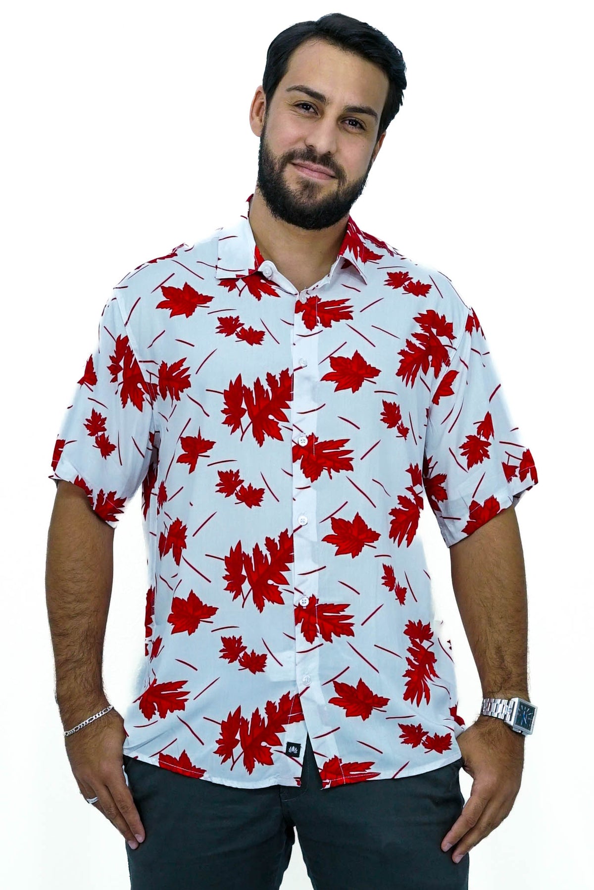 Camisa Manga Curta Folhagem 100% Viscose