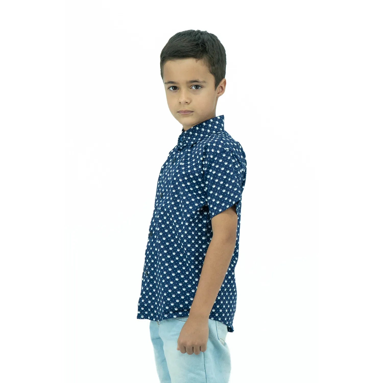 Camisa Social Infantil Manga Curta 100% Algodão | Coroa