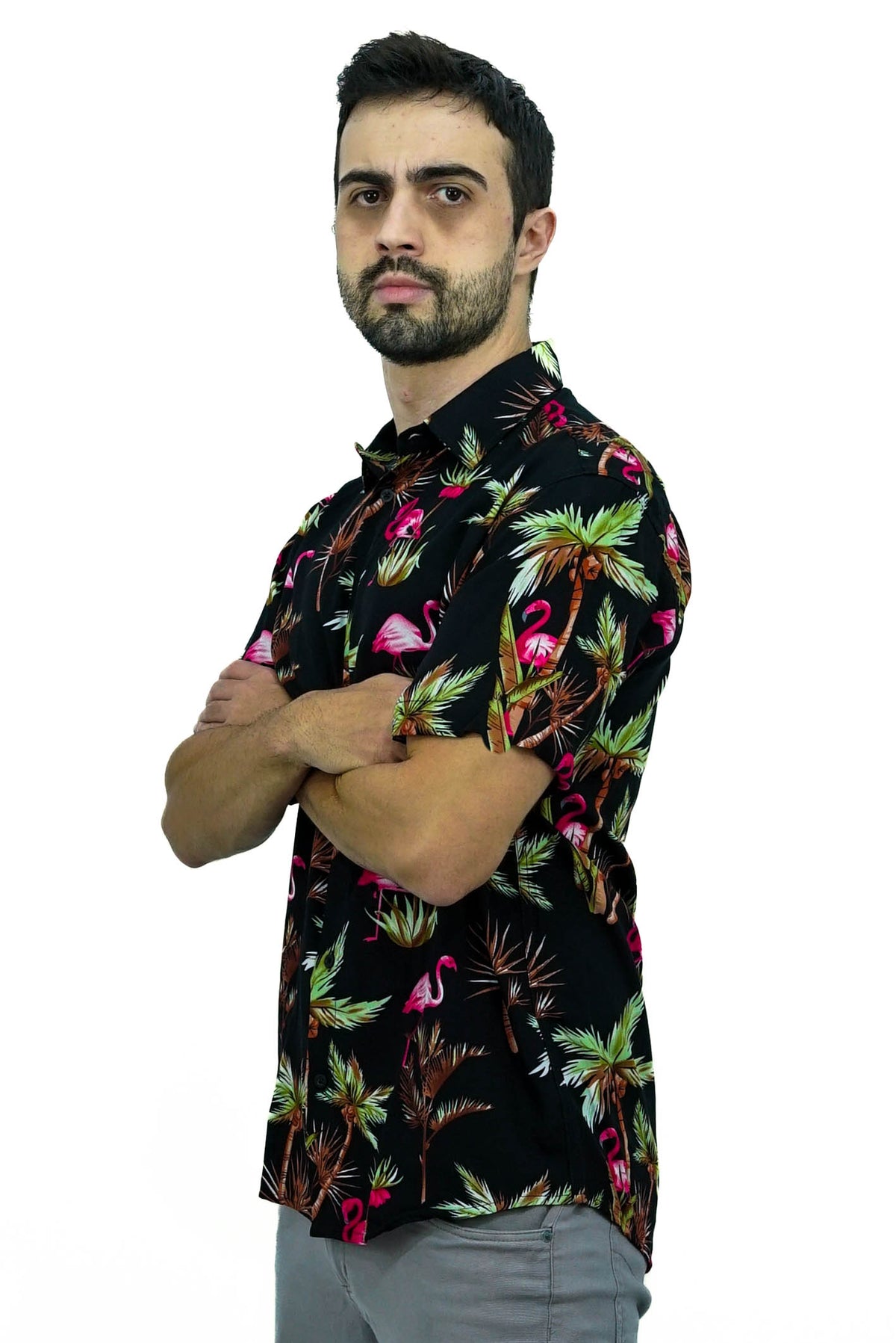 Camisa Manga Curta Flamingo 100% Viscose