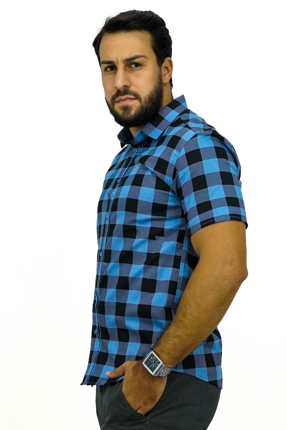 Camisa Manga Curta Social Xadrez 100% Algodão