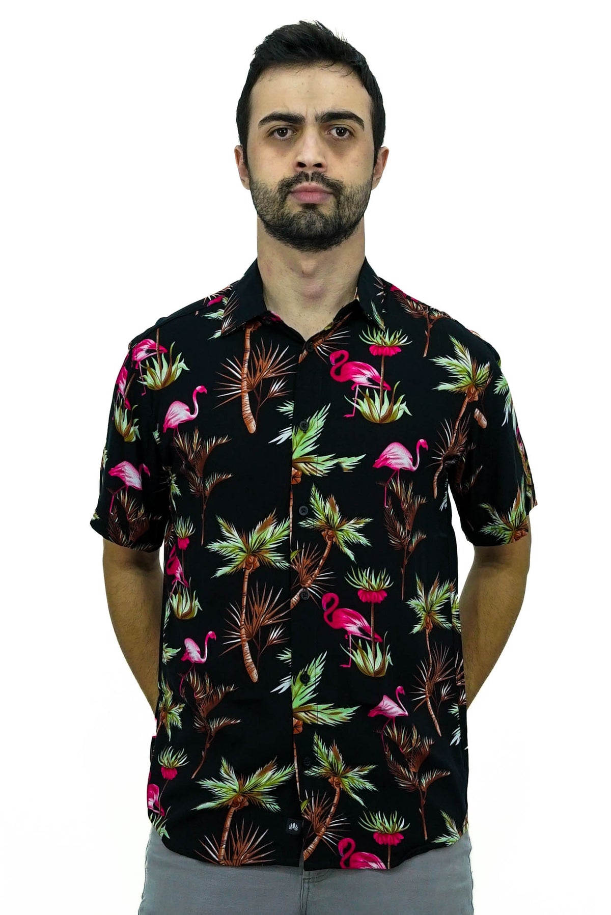 Camisa Manga Curta Flamingo 100% Viscose