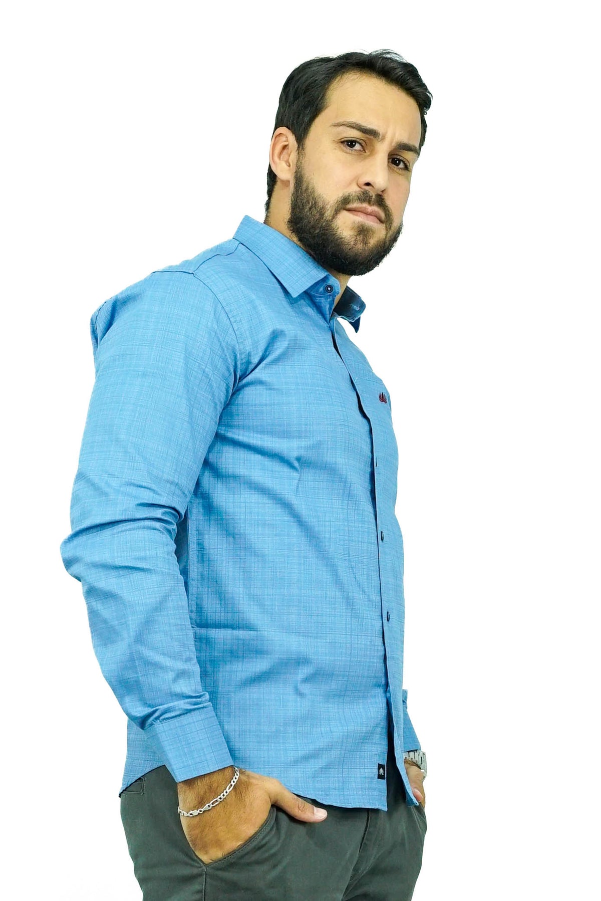 Camisa Manga Longa Social Rajada 100% Algodão