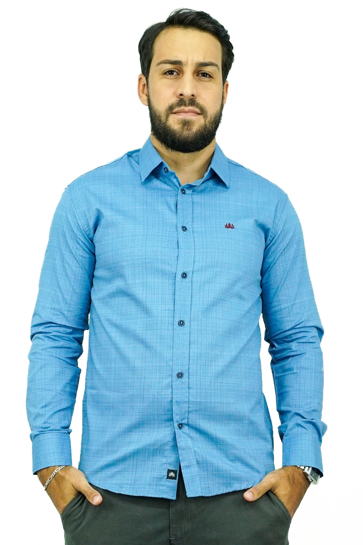 Camisa Manga Longa Social Rajada 100% Algodão