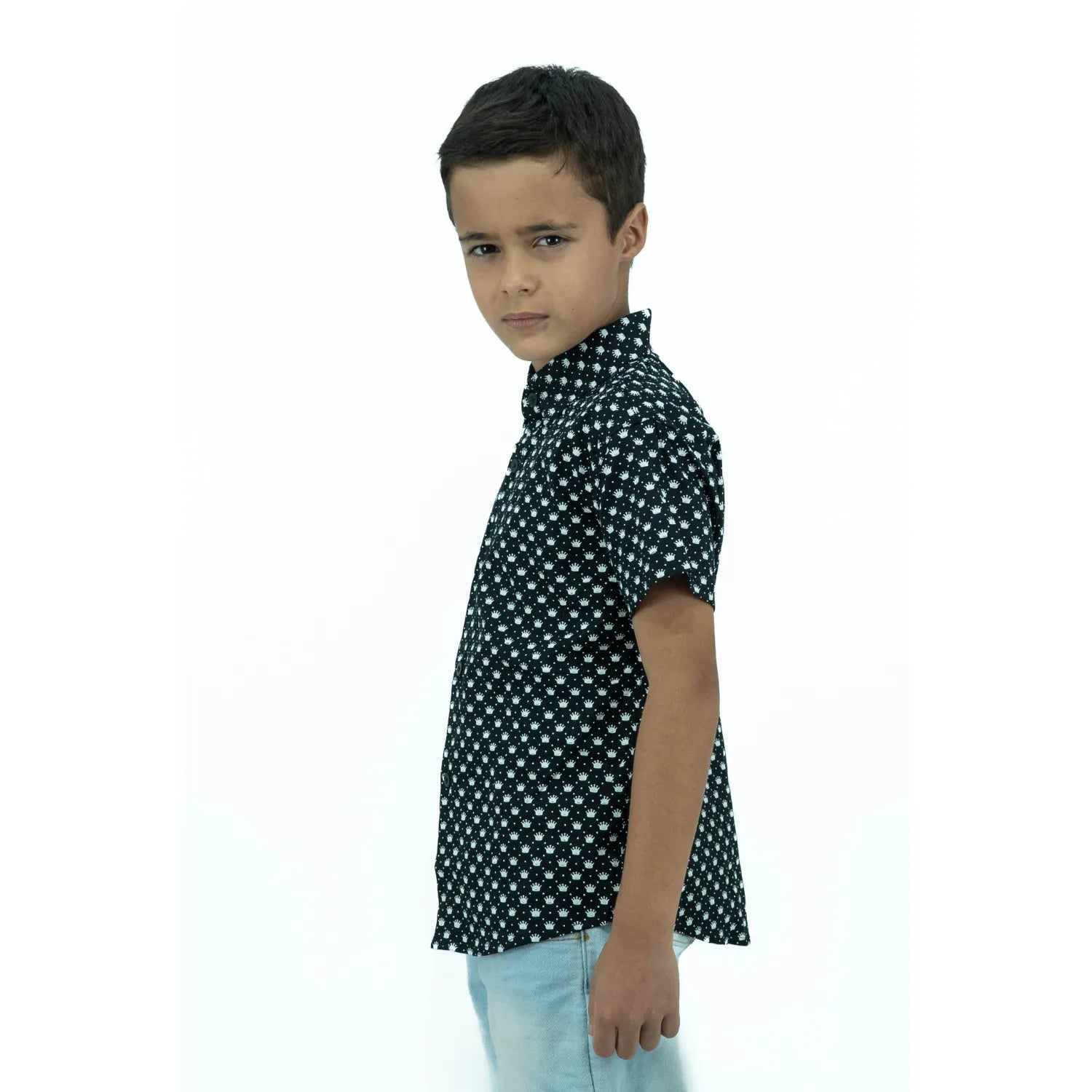 Camisa Social Infantil Manga Curta 100% Algodão | Coroa
