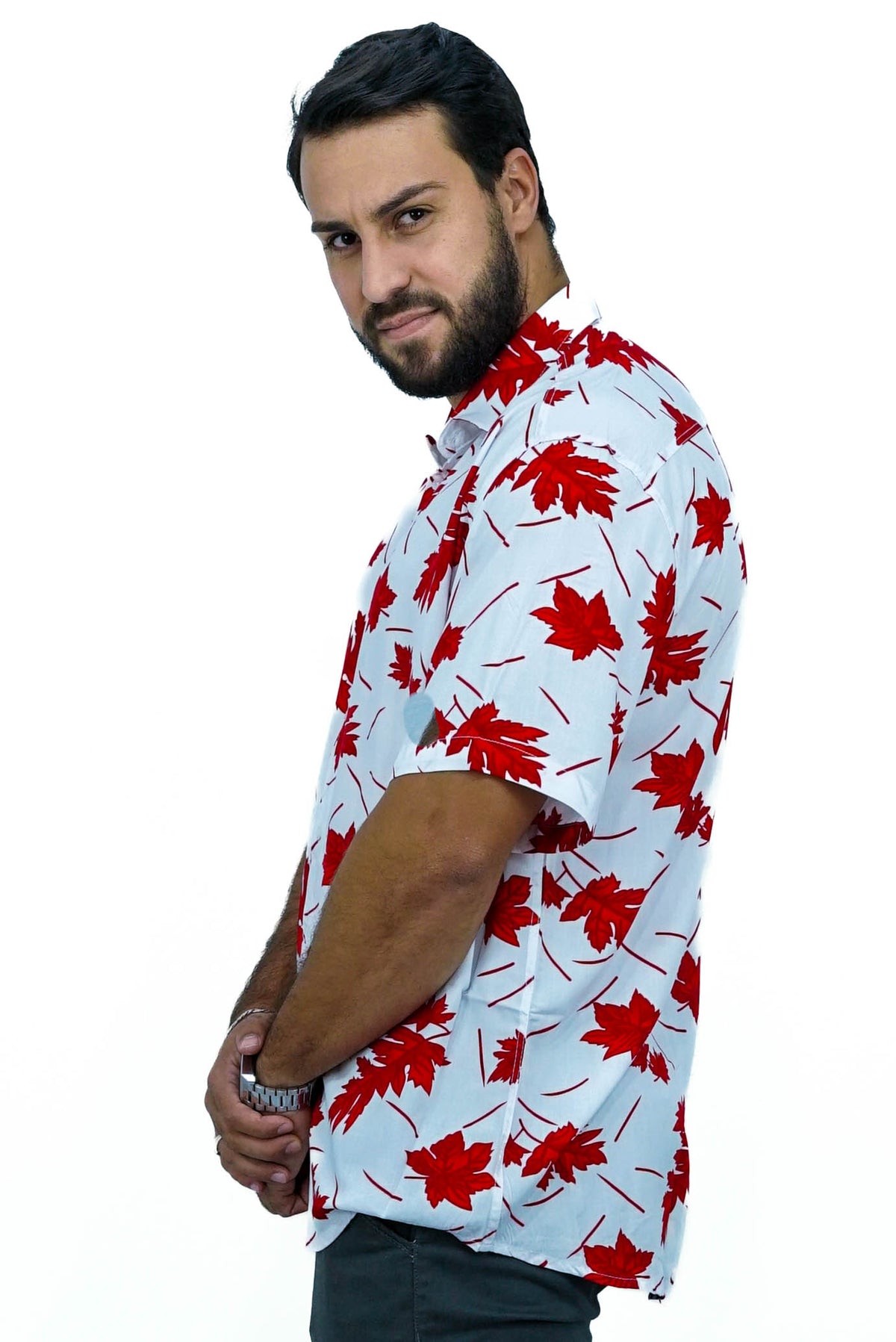 Camisa Manga Curta Folhagem 100% Viscose