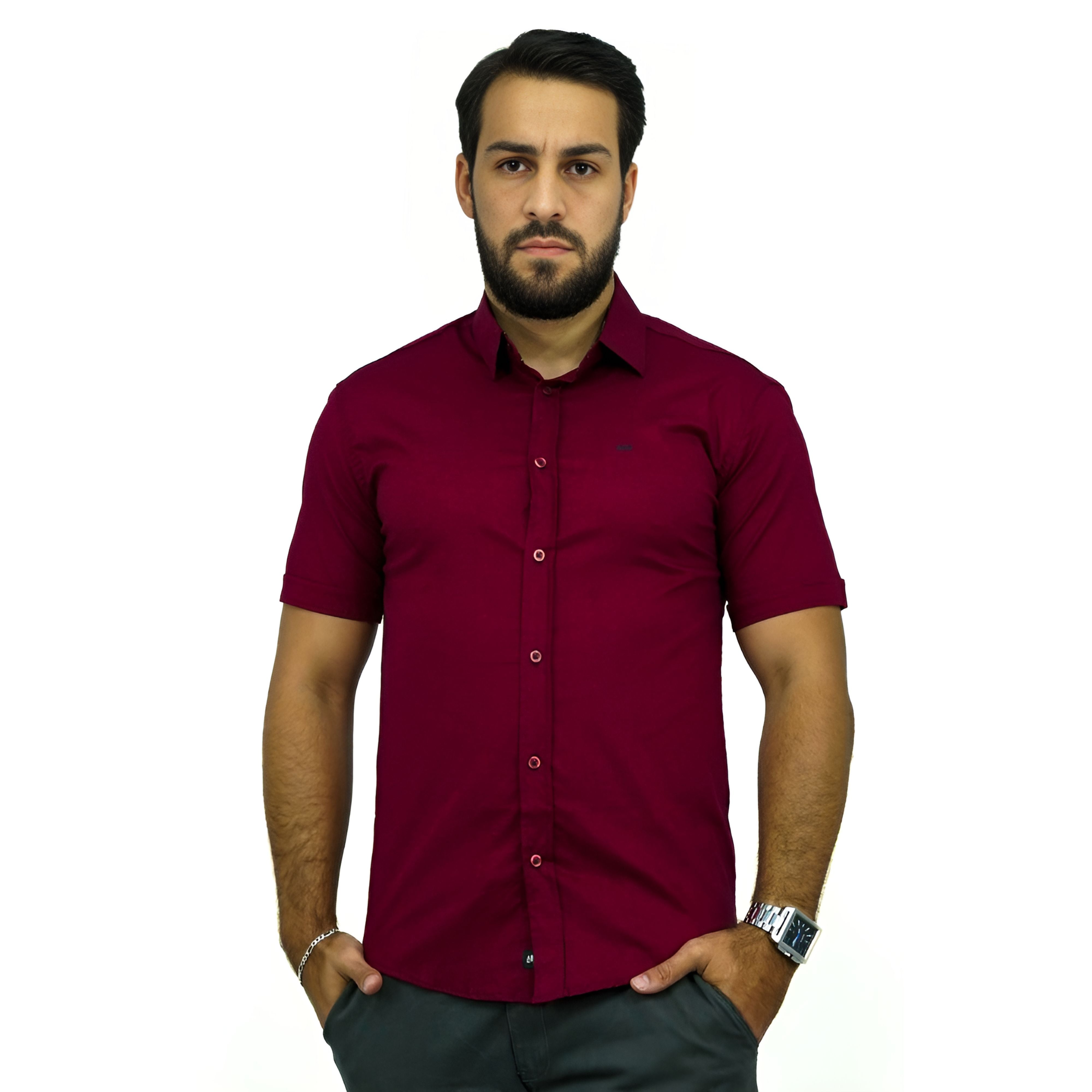 Camisa Manga Curta Social Algodão | Elastano