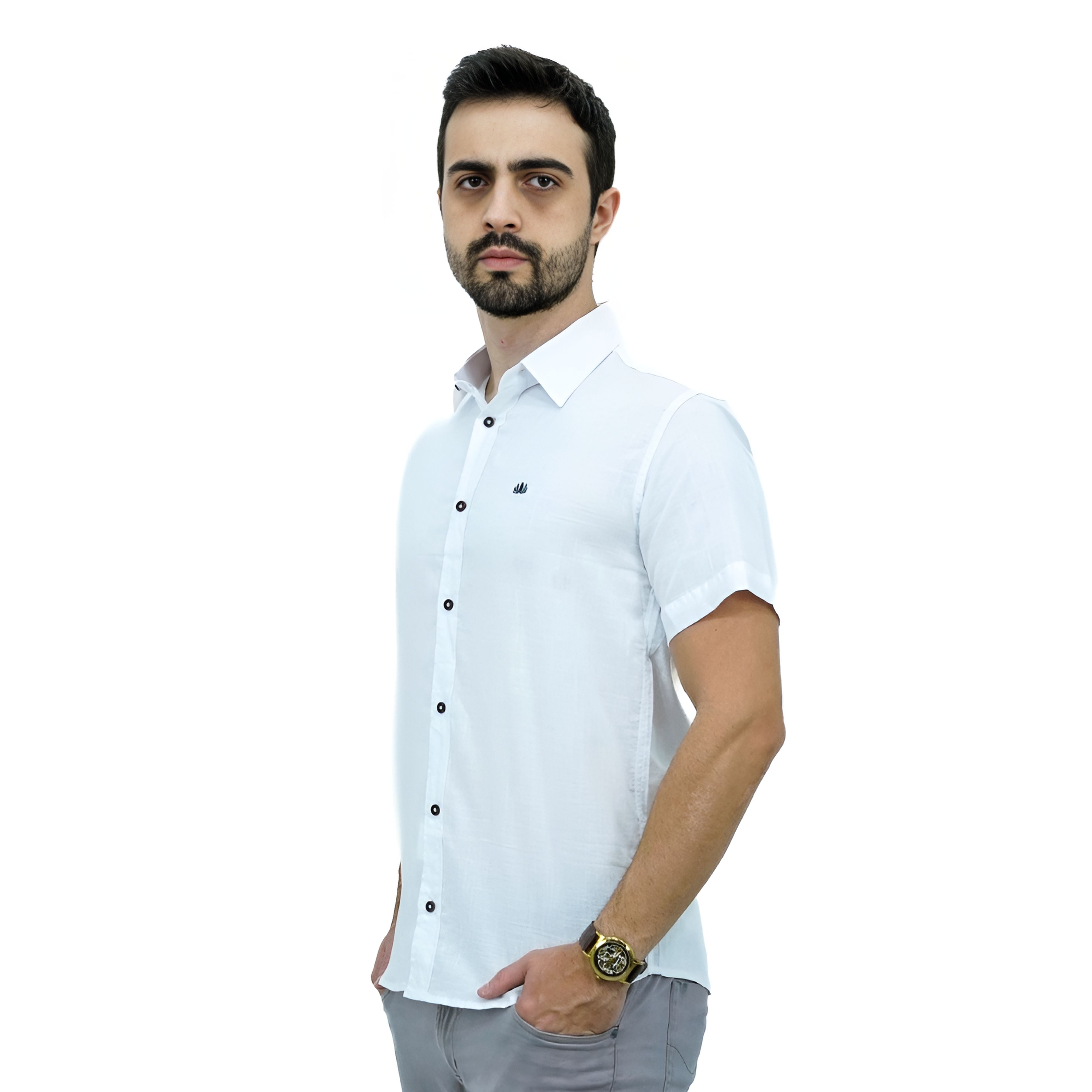 Camisa Manga Curta Social Algodão | Estilo Linho