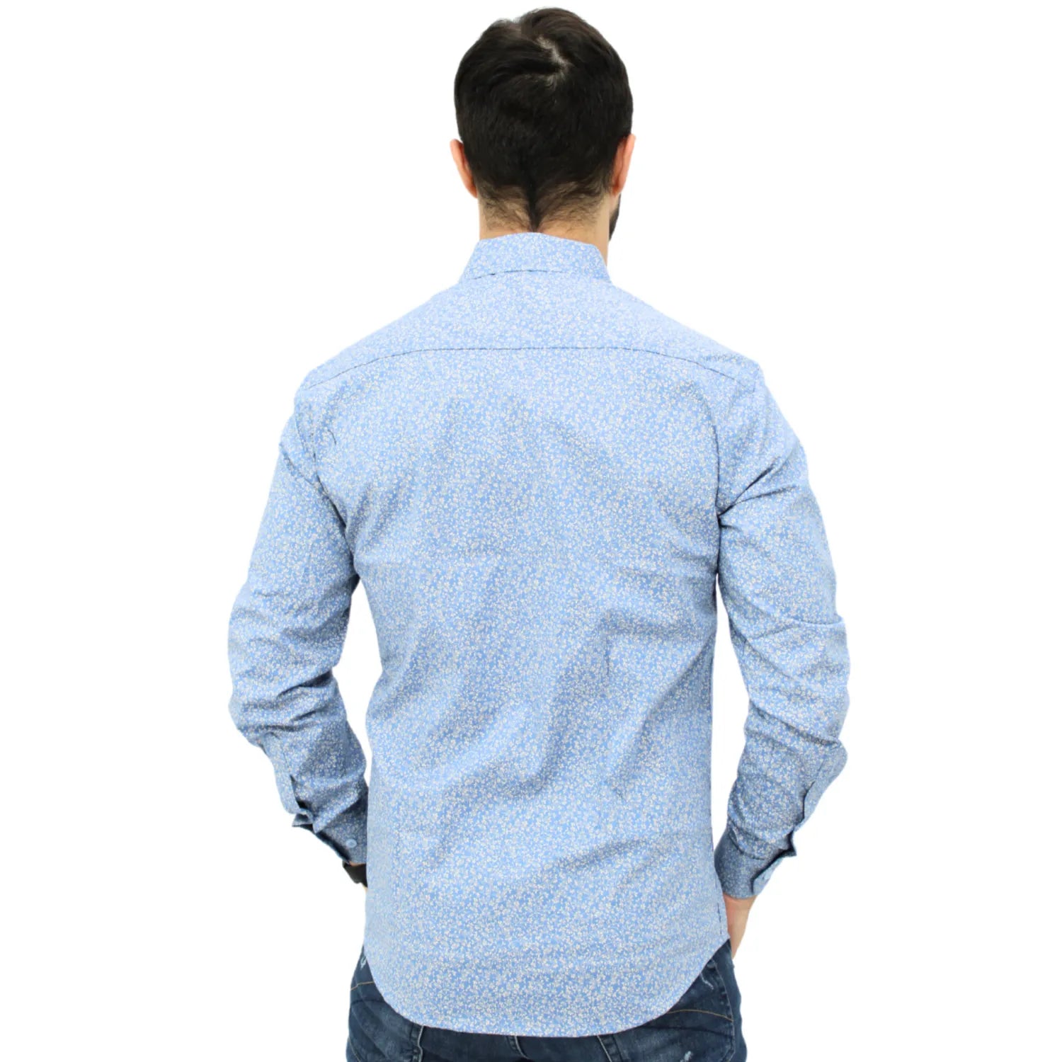Camisa social Absinto Men de manga longa, 100% algodão, com estampa floral costas
