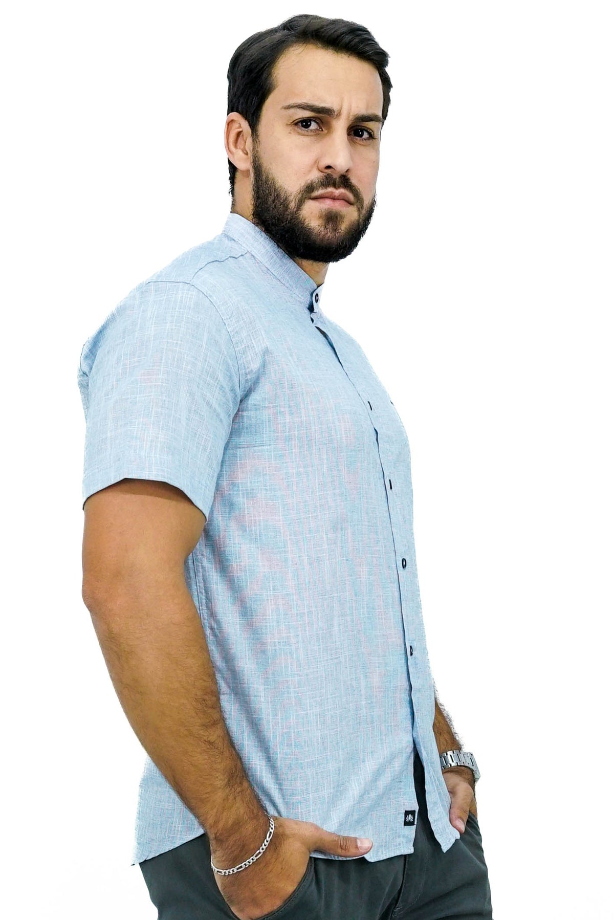 Camisa Gola Padre Manga Curta Algodão | Estilo Linho