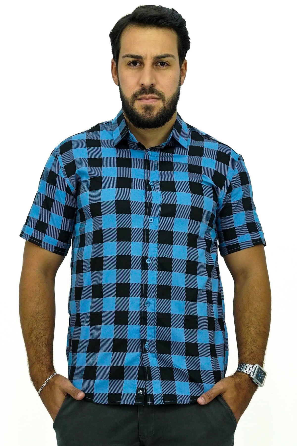 Camisa Manga Curta Social Xadrez 100% Algodão
